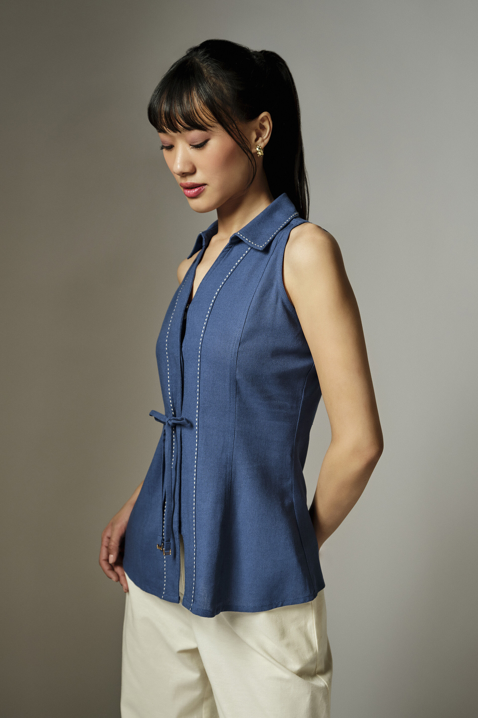 Raya Blue Collared Top, Blue, image 3